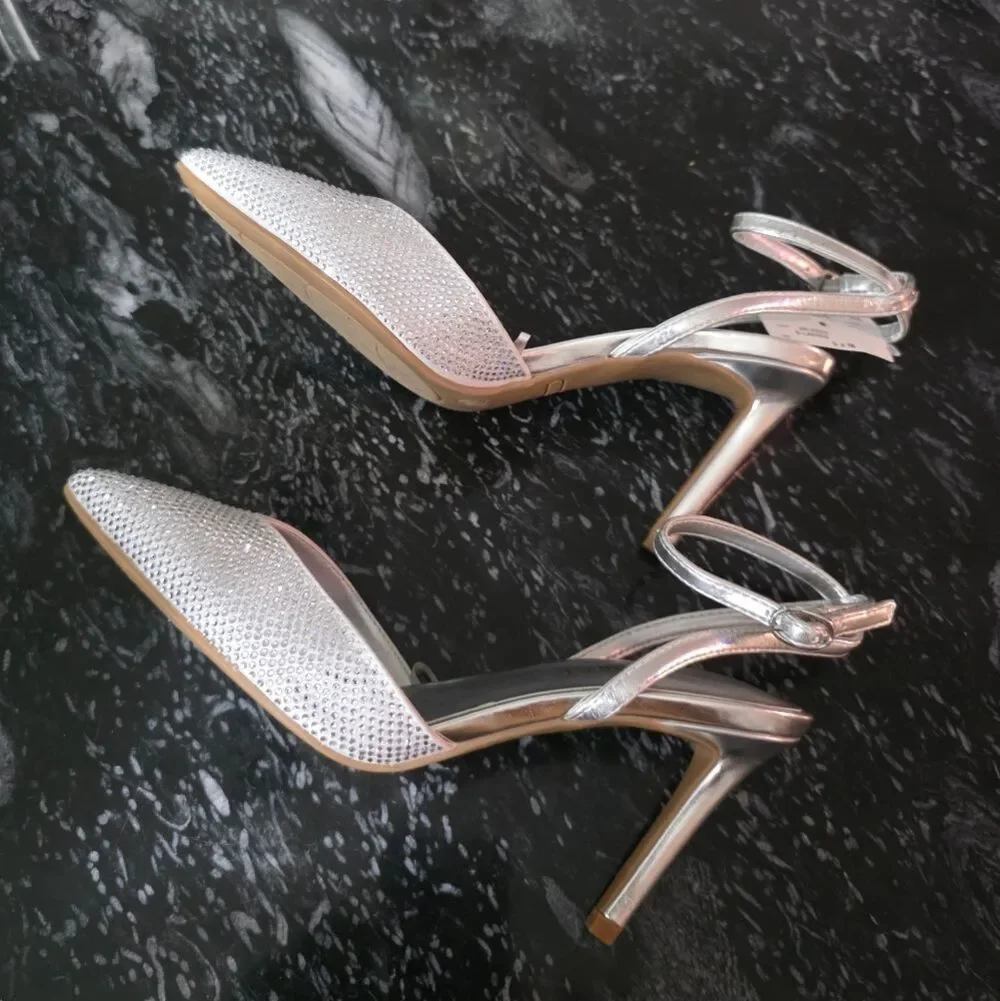 BRAND NEW NINE WEST POINTED TOE RHINESTONE HEELS SANDAL